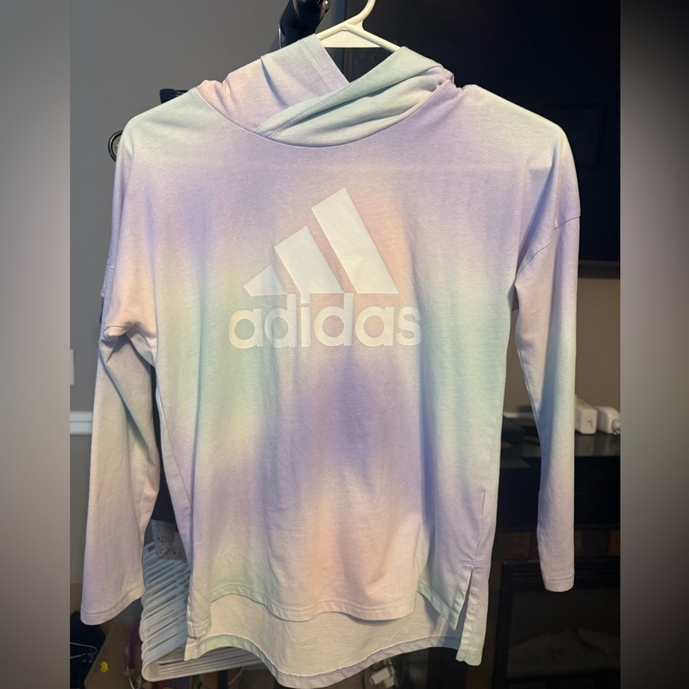 Adidas Girls Pastel Ombre Long Sleeve Hoodie Top | kids medium 10-12 - Picture 1 of 3